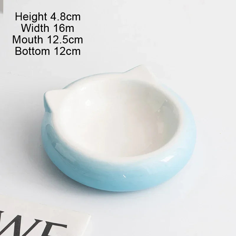 Creative Ceramic Flat Bottomed Cat Ear Shape Food Bowl Dining Plate Anti Overturning Pet Supplies Drinking Bowl 1Pc