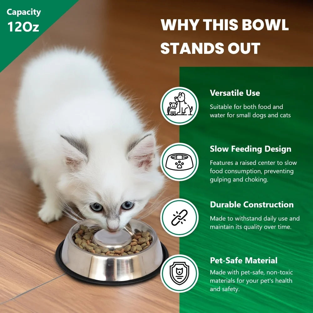 Slow Feed Stainless Steel Pet Bowl Non-Skid Design Reduces Choking Improves Digestion Dishwasher Safe Suitable Dogs