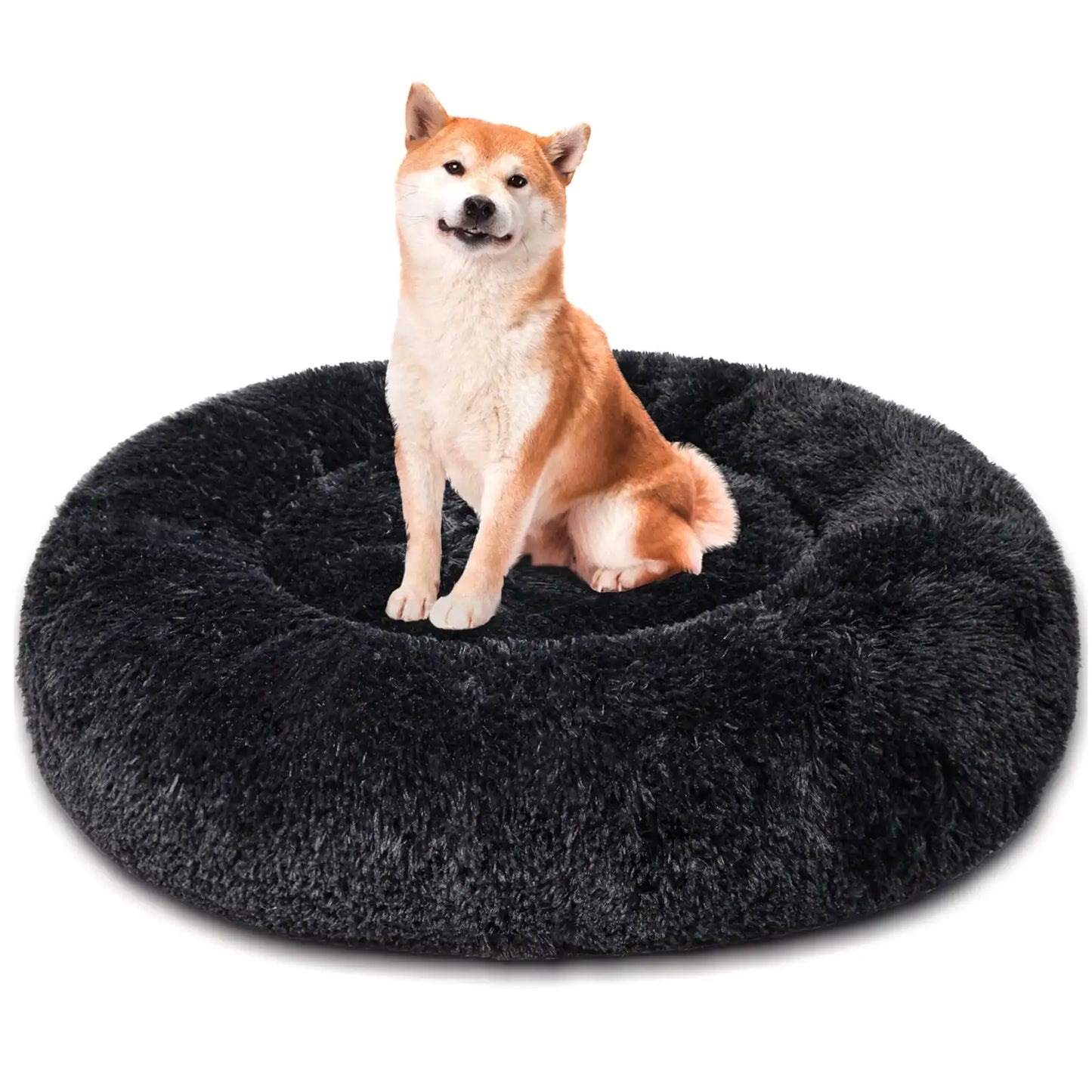 Calming Donut Pet Bed for Large Dogs 36", Anti-Anxiety Plush Cozy Warming Dog Bed, Pink Rainbow