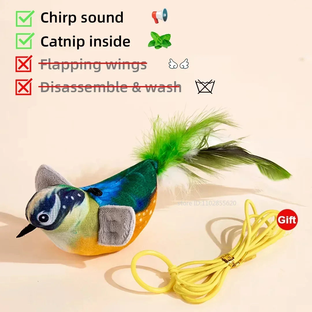 Bird-Shaped Cat Toy Interactive Toys Rechargeable Chirping Flapping Bird Catnip Touch Activated Squeak Plush Toy Pet