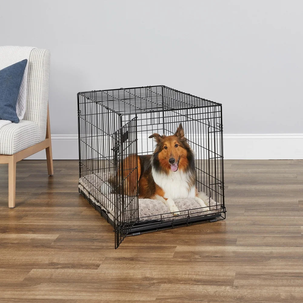 Enhanced Metal Dog Crate Folding Puppy Cage Safe Secure Locking Door with Divider Leak Proof Pan Portable Medium Dogs