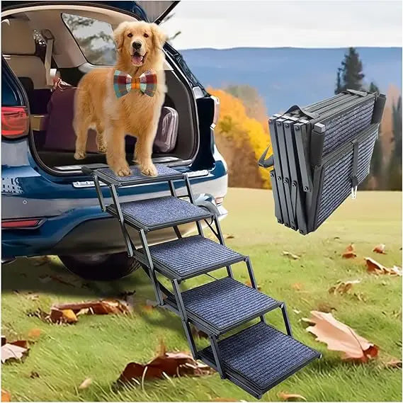Dog Ramp for Car Truck and SUV Dog Stairs for Large Dogs Folding Pet Stairs with Non-Slip Rug Surface Supports Up to 250 lbs (5