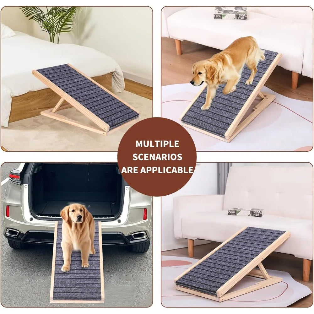 Adjustable Wooden pet ramp with Anti Slip Surface, Foldable Dog ramp, Suitable for Indoor Dog Climbing 