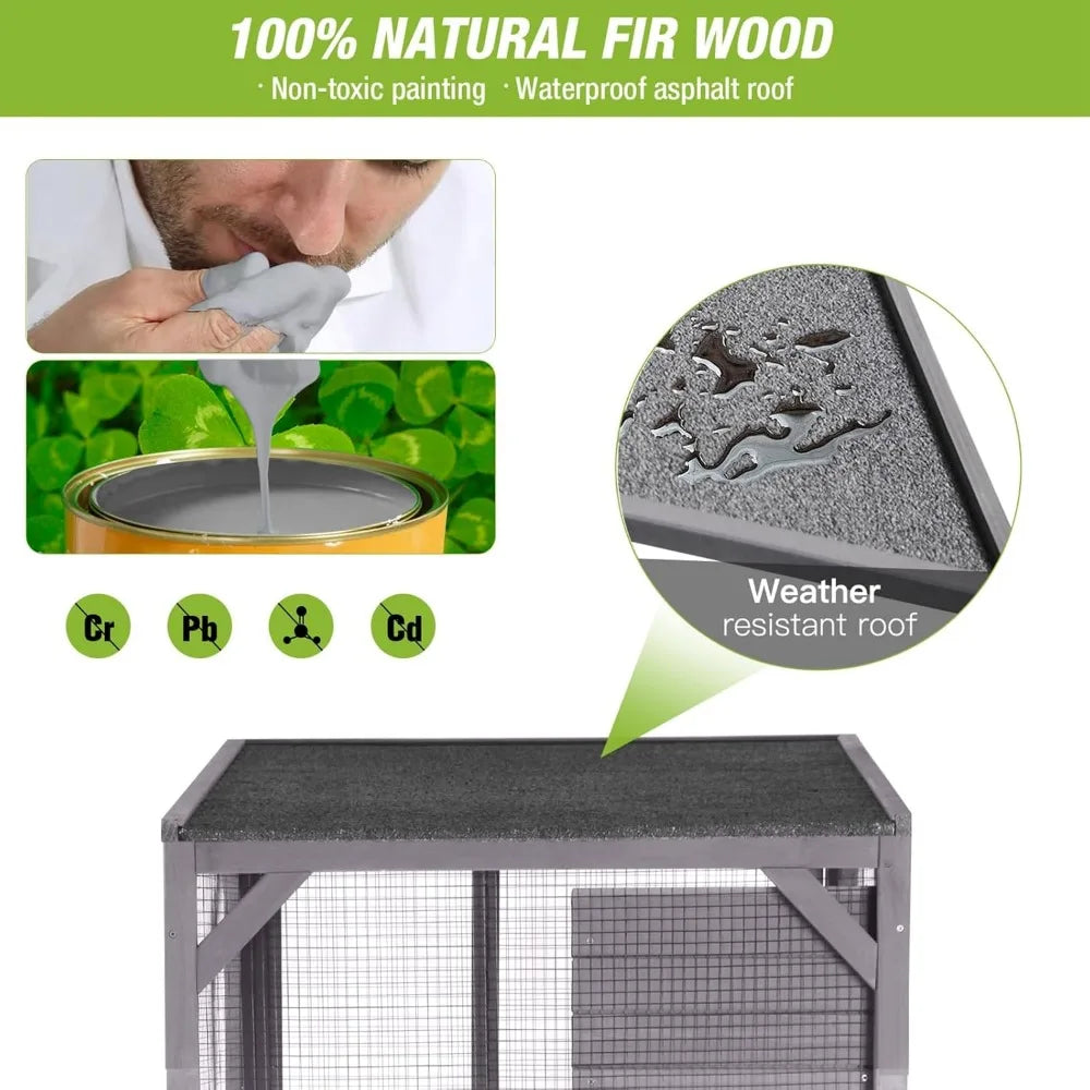 Cat House Mobile Catio for Outdoor Enclosure with Waterproof Roof Feral Cat Cage On Wheels,Bird Cage with Upgraded Resting Box,