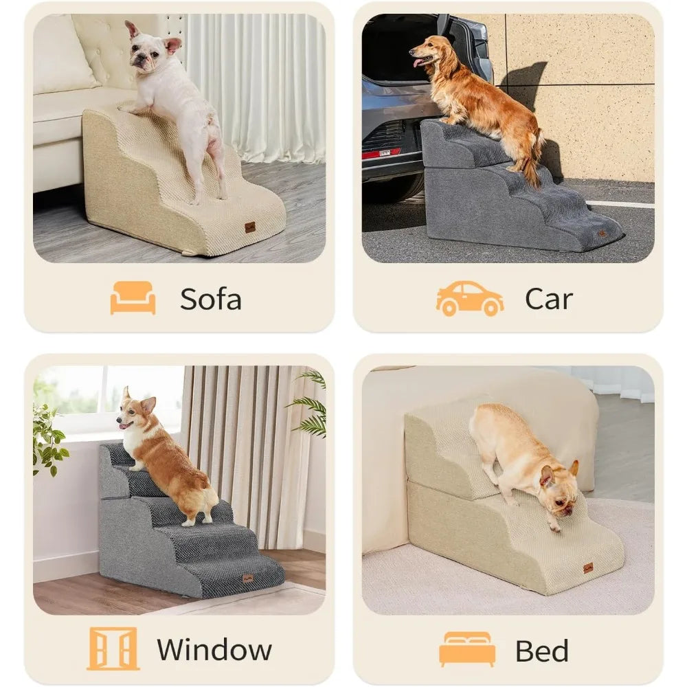 Made4Pets Dog Stairs Ramp for High Bed, 5-Step Pet Stairs for Bed Couch Sofa Climbing, 35D Foam Pet Steps for Small Dogs and Cat
