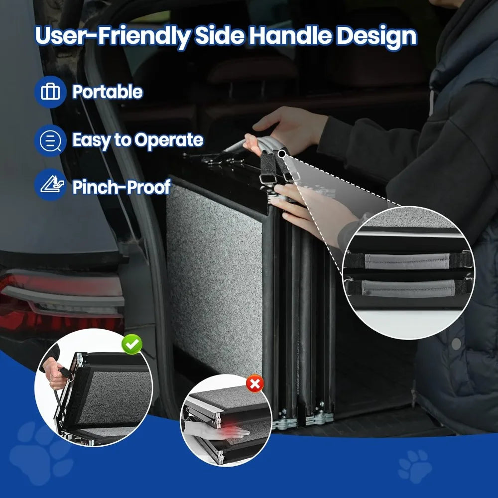 Dog Ramp for Car, 63" x 17.3" Dog Ramps for Large Dogs with Anti-Pinch Handle and Anti-Slip Rug Surface, Folding Dog Ramp Up to