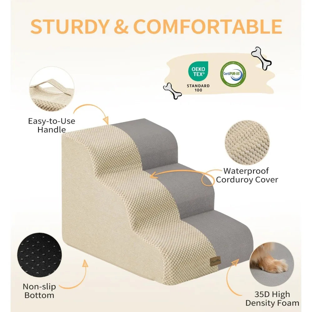 Made4Pets Dog Stairs Ramp for High Bed, 5-Step Pet Stairs for Bed Couch Sofa Climbing, 35D Foam Pet Steps for Small Dogs and Cat