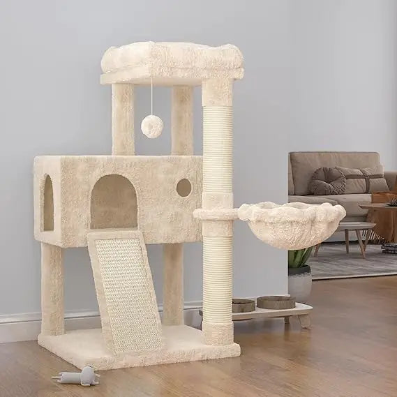 SHA CERLIN Cat Tree 36 Inches Cat Tower with Hammock, Sisal Scratching Post for Indoor Kittens, Small Room, Grey
