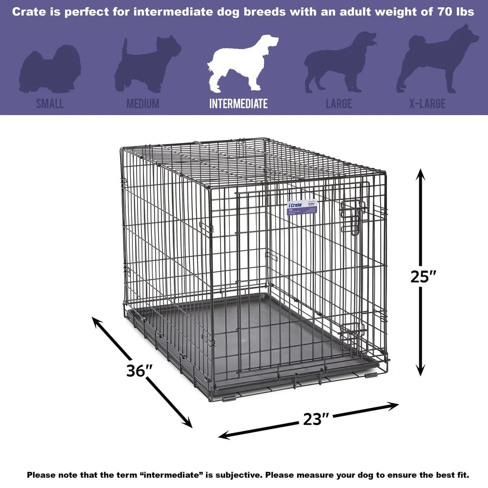 Enhanced Metal Dog Crate Folding Puppy Cage Safe Secure Locking Door with Divider Leak Proof Pan Portable Medium Dogs