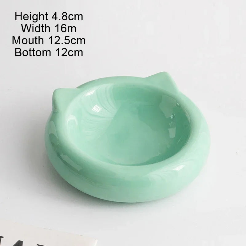 Creative Ceramic Flat Bottomed Cat Ear Shape Food Bowl Dining Plate Anti Overturning Pet Supplies Drinking Bowl 1Pc