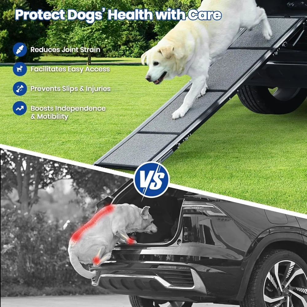 Dog Ramp for Car, 63" x 17.3" Dog Ramps for Large Dogs with Anti-Pinch Handle and Anti-Slip Rug Surface, Folding Dog Ramp Up to