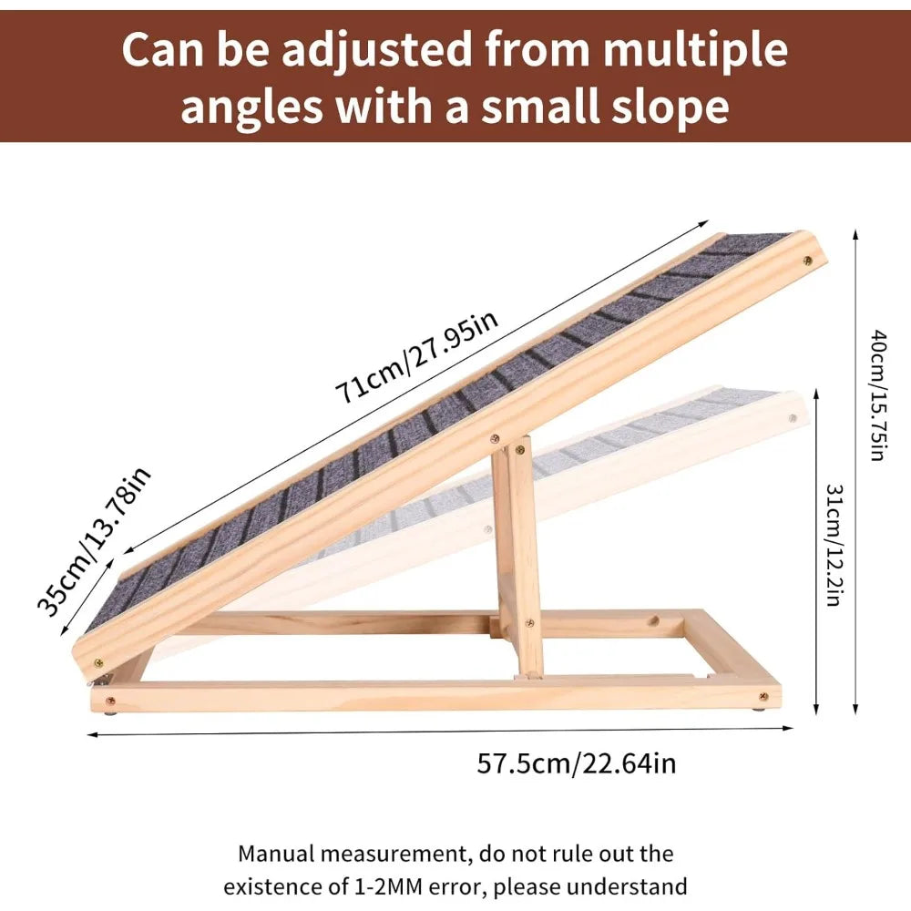 Adjustable Wooden pet ramp with Anti Slip Surface, Foldable Dog ramp, Suitable for Indoor Dog Climbing 