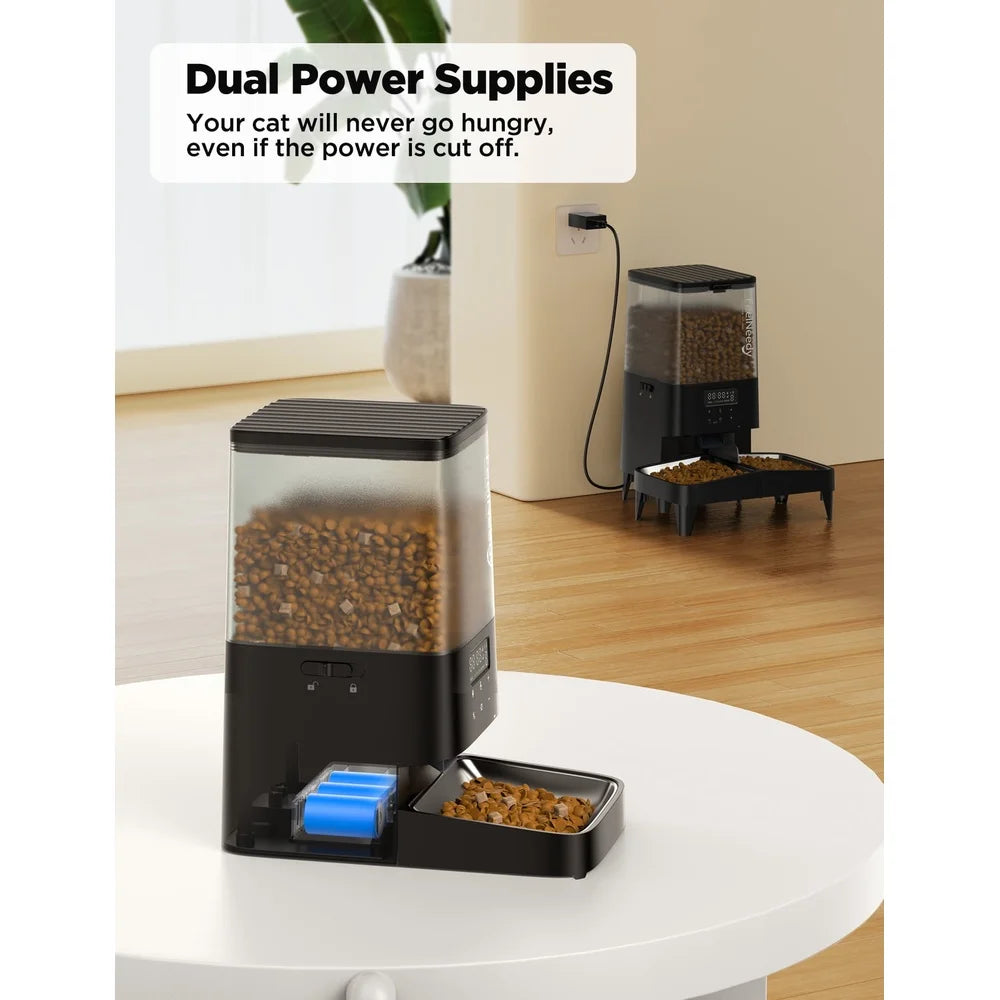 Automatic Cat Feeder 5L Timed Pet Food Dispenser Elevated Feeding Station with 2 Stainless Steel Bowls Voice Recording