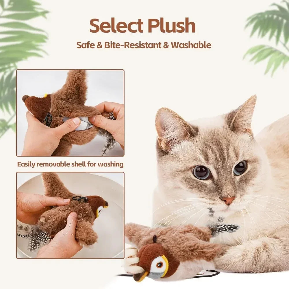 Bird-Shaped Cat Toy Interactive Toys Rechargeable Chirping Flapping Bird Catnip Touch Activated Squeak Plush Toy Pet
