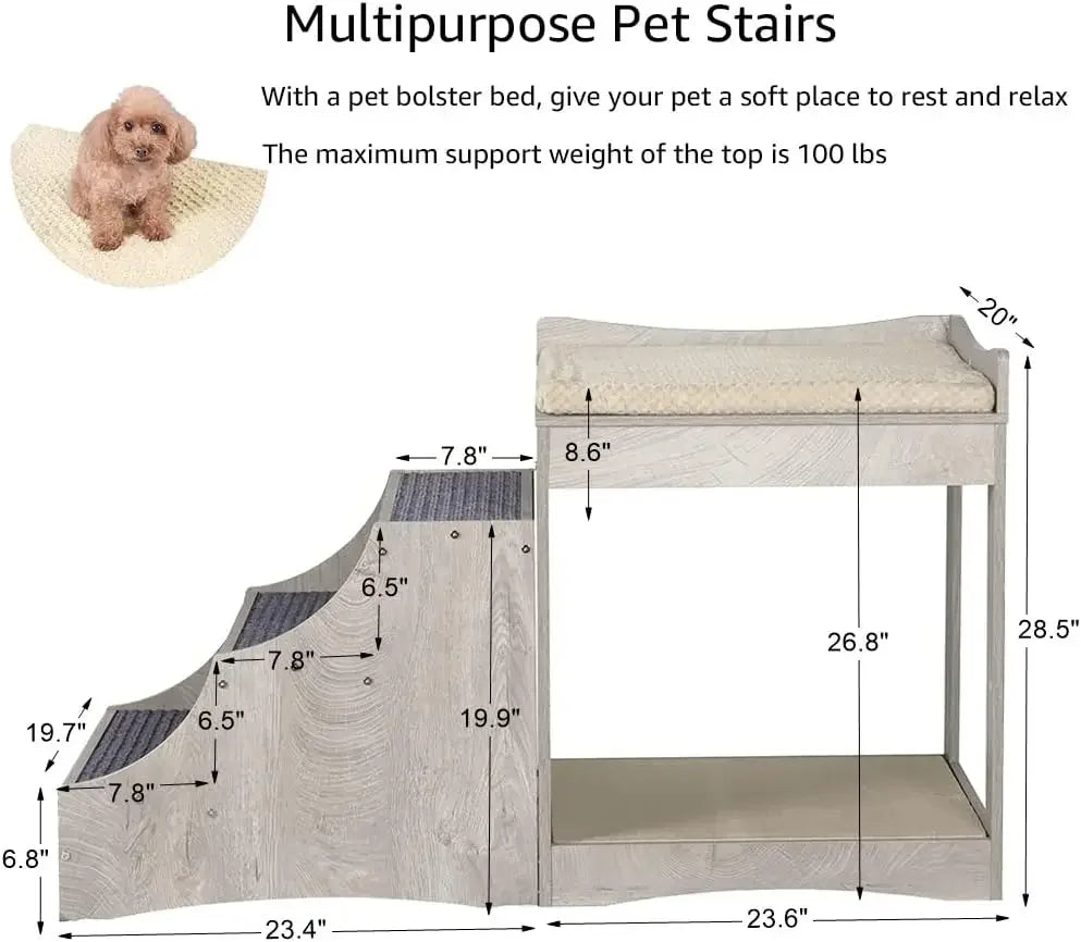 A Pet Bunk Bed with Removable Step for Dogs and Cats, MultiLevel Bed Window Perch Seat Platform with Cushion and Cat Scrat