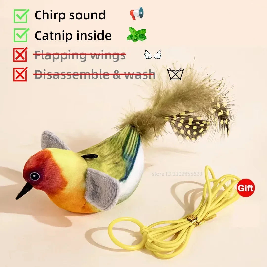 Bird-Shaped Cat Toy Interactive Toys Rechargeable Chirping Flapping Bird Catnip Touch Activated Squeak Plush Toy Pet