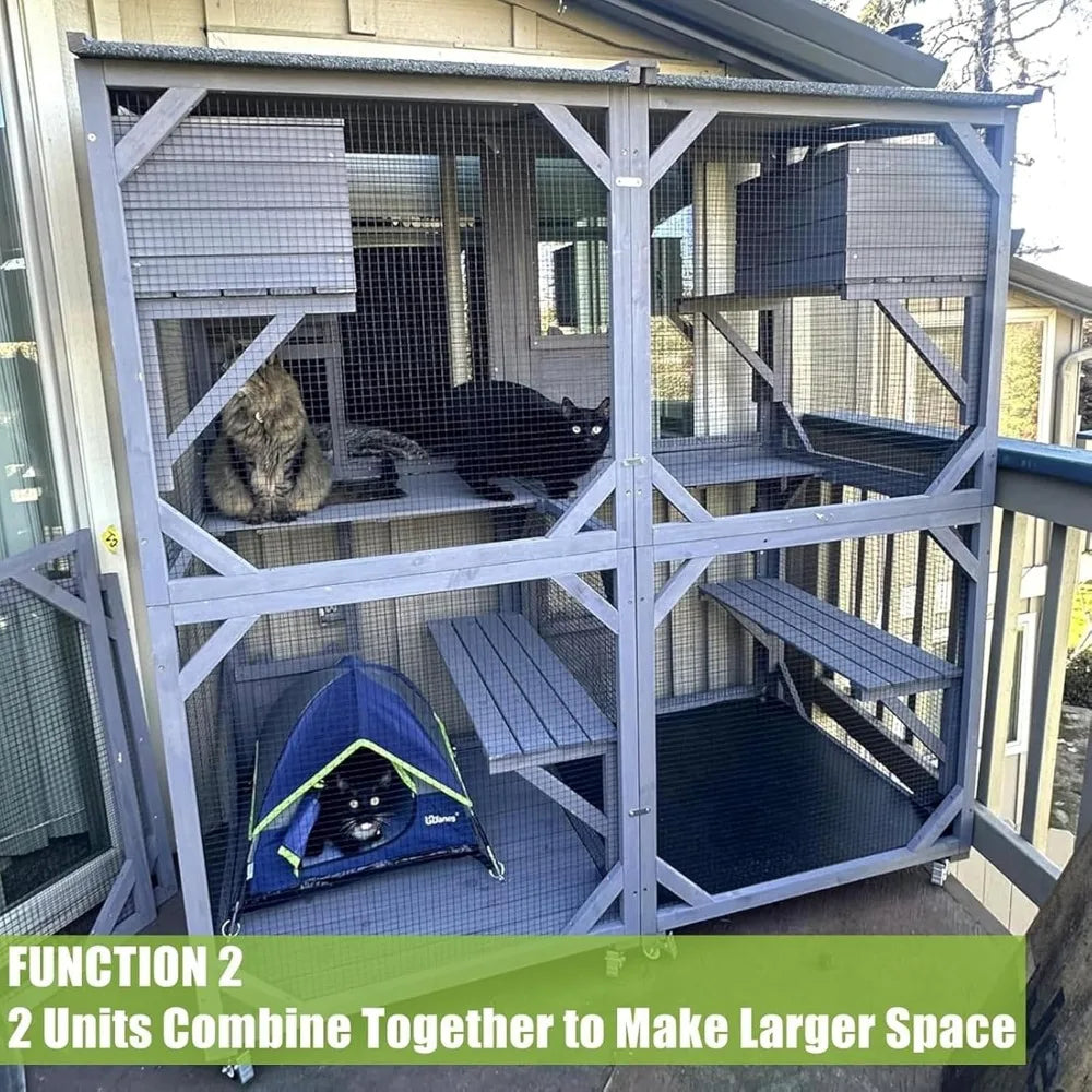 Cat House Mobile Catio for Outdoor Enclosure with Waterproof Roof Feral Cat Cage On Wheels,Bird Cage with Upgraded Resting Box,