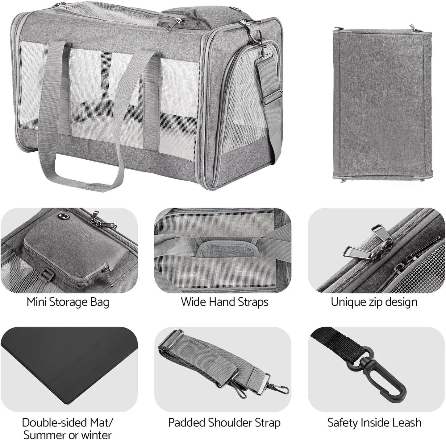 "Airline-approved pet carrier for cats/dogs, soft travel bag, breathable honeycomb board, removable support, for car/air travel