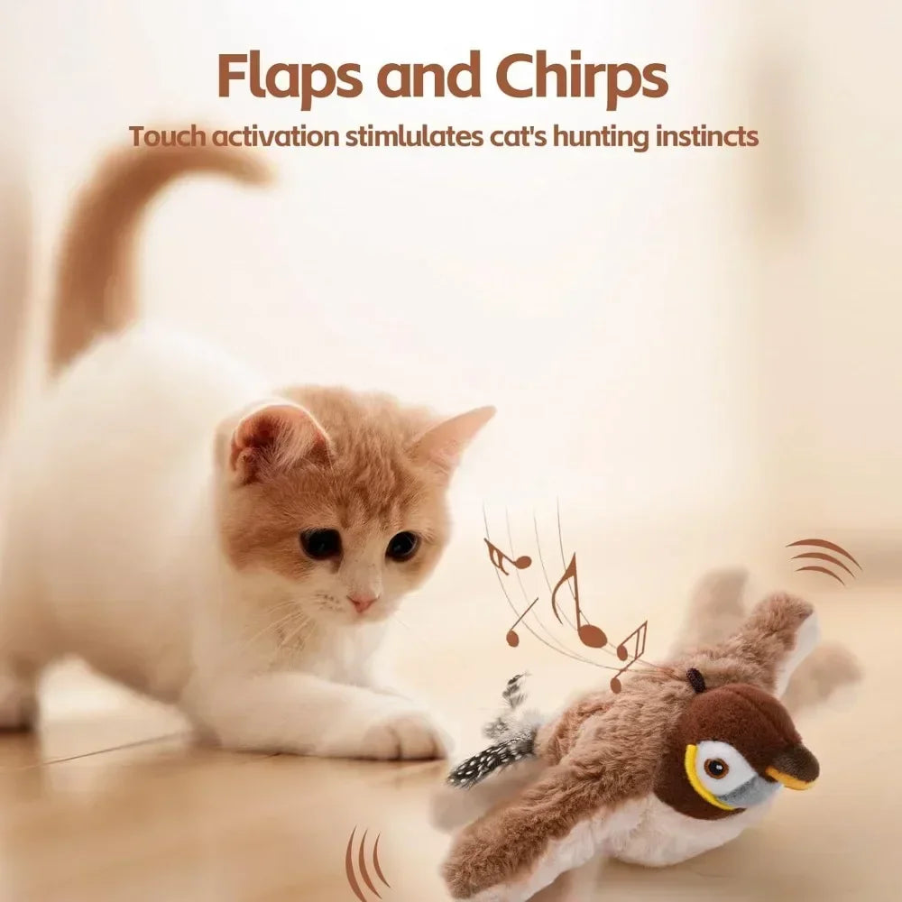 Bird-Shaped Cat Toy Interactive Toys Rechargeable Chirping Flapping Bird Catnip Touch Activated Squeak Plush Toy Pet