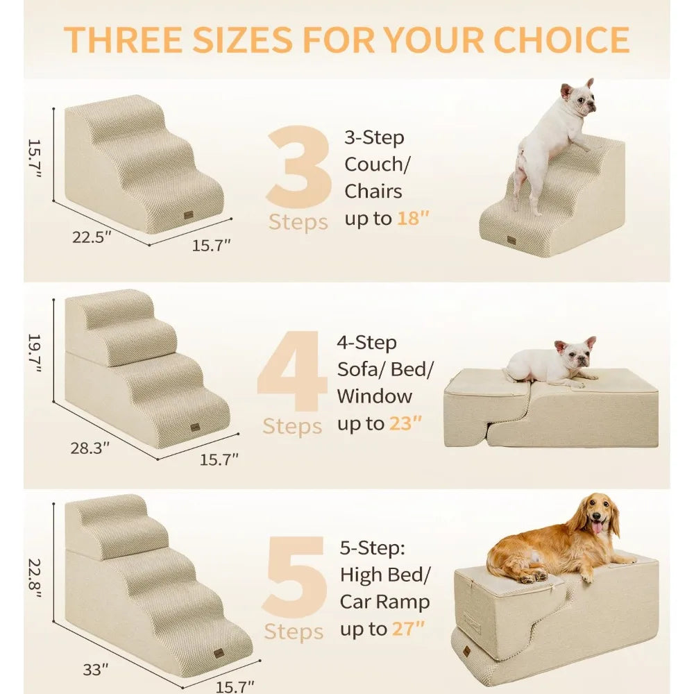 Made4Pets Dog Stairs Ramp for High Bed, 5-Step Pet Stairs for Bed Couch Sofa Climbing, 35D Foam Pet Steps for Small Dogs and Cat