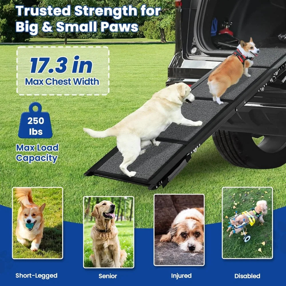 Dog Ramp for Car, 63" x 17.3" Dog Ramps for Large Dogs with Anti-Pinch Handle and Anti-Slip Rug Surface, Folding Dog Ramp Up to