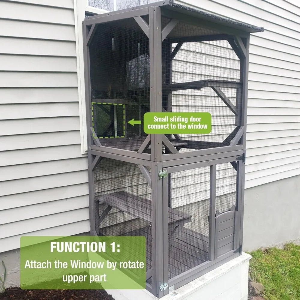 Cat House Mobile Catio for Outdoor Enclosure with Waterproof Roof Feral Cat Cage On Wheels,Bird Cage with Upgraded Resting Box,