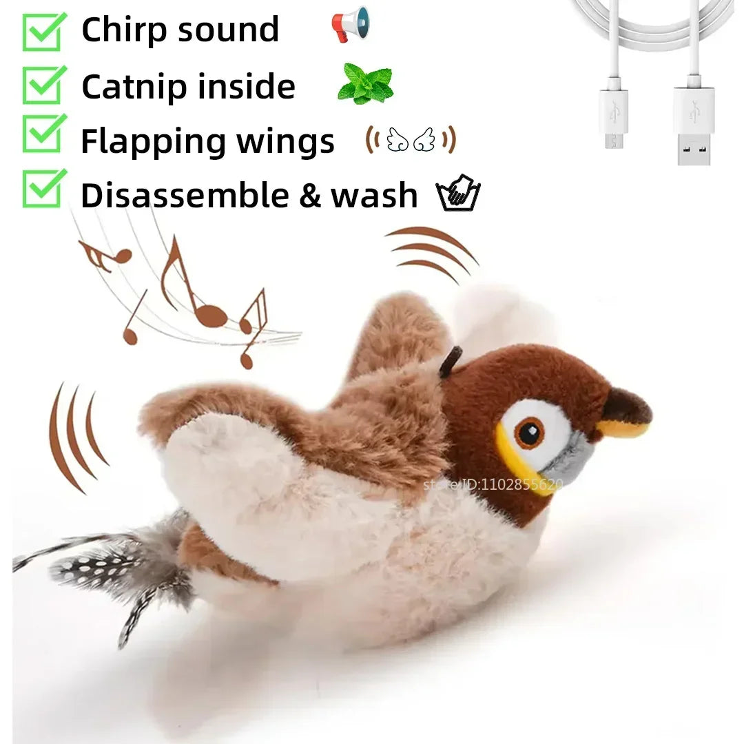 Bird-Shaped Cat Toy Interactive Toys Rechargeable Chirping Flapping Bird Catnip Touch Activated Squeak Plush Toy Pet