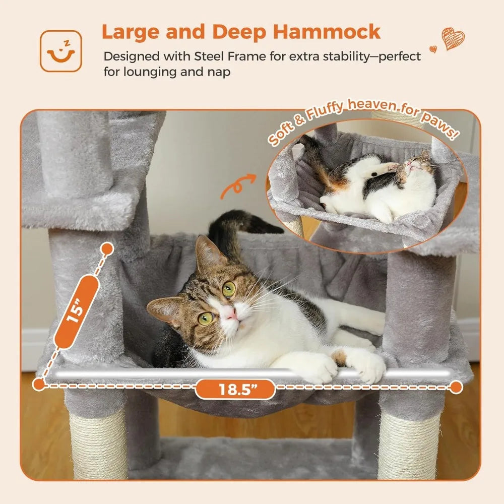64.5-inch Cat Tree for Indoor Cats, Plush Multi-Level Cat Tower with 7 Scratching Posts, 2 Top Perches, 2 Cozy Condos, Large Met