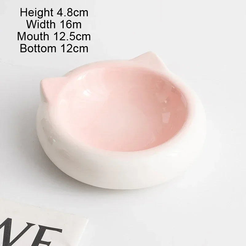 Creative Ceramic Flat Bottomed Cat Ear Shape Food Bowl Dining Plate Anti Overturning Pet Supplies Drinking Bowl 1Pc