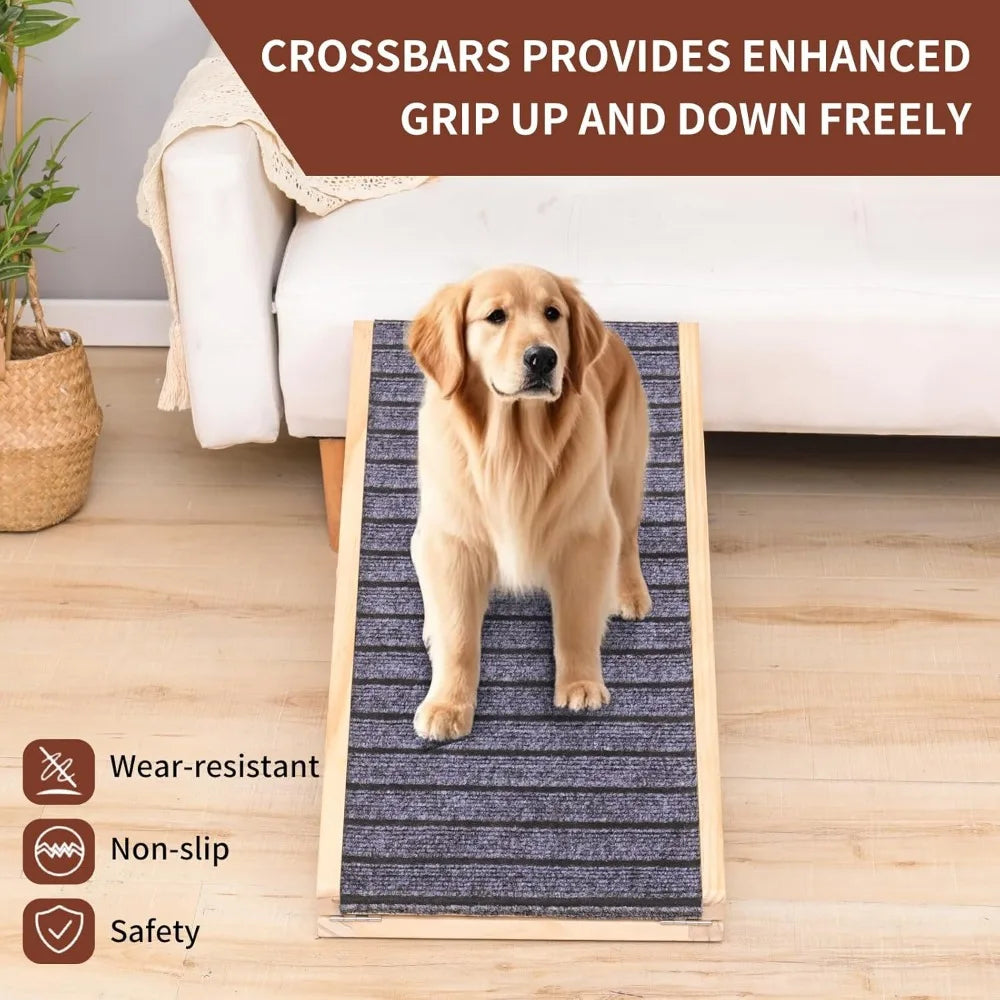 Adjustable Wooden pet ramp with Anti Slip Surface, Foldable Dog ramp, Suitable for Indoor Dog Climbing 