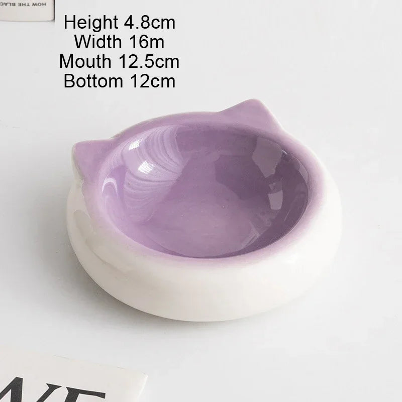 Creative Ceramic Flat Bottomed Cat Ear Shape Food Bowl Dining Plate Anti Overturning Pet Supplies Drinking Bowl 1Pc