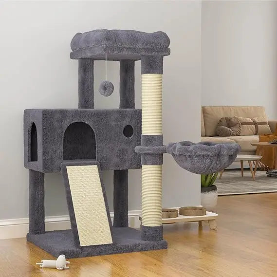 SHA CERLIN Cat Tree 36 Inches Cat Tower with Hammock, Sisal Scratching Post for Indoor Kittens, Small Room, Grey