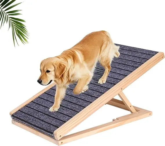 Adjustable Wooden pet ramp with Anti Slip Surface, Foldable Dog ramp, Suitable for Indoor Dog Climbing 