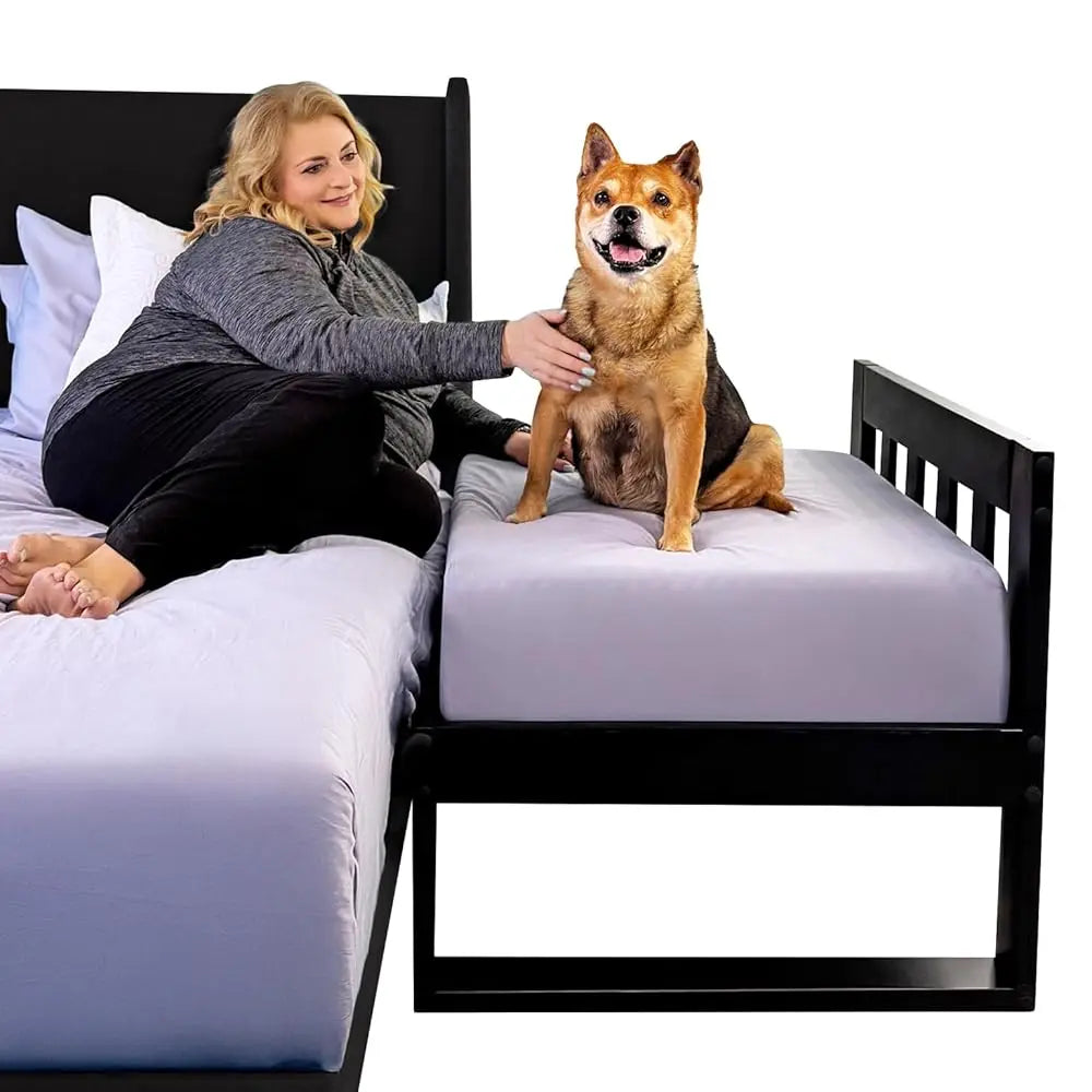 Dog Bed Frame - Wooden Raised Dog Bed Frame Only, Human-Style Freestanding Pet Bedside Cosleeper For Dogs & Cats, Wood Bunk