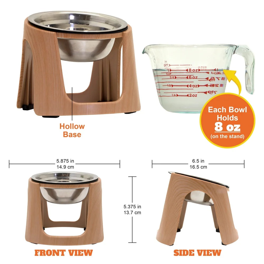 Stainless Steel Raised Cat Bowls with Stands Dishwasher Safe Elevated Feeding Dishes Cats Modern Design Easy Clean 8oz Capacity