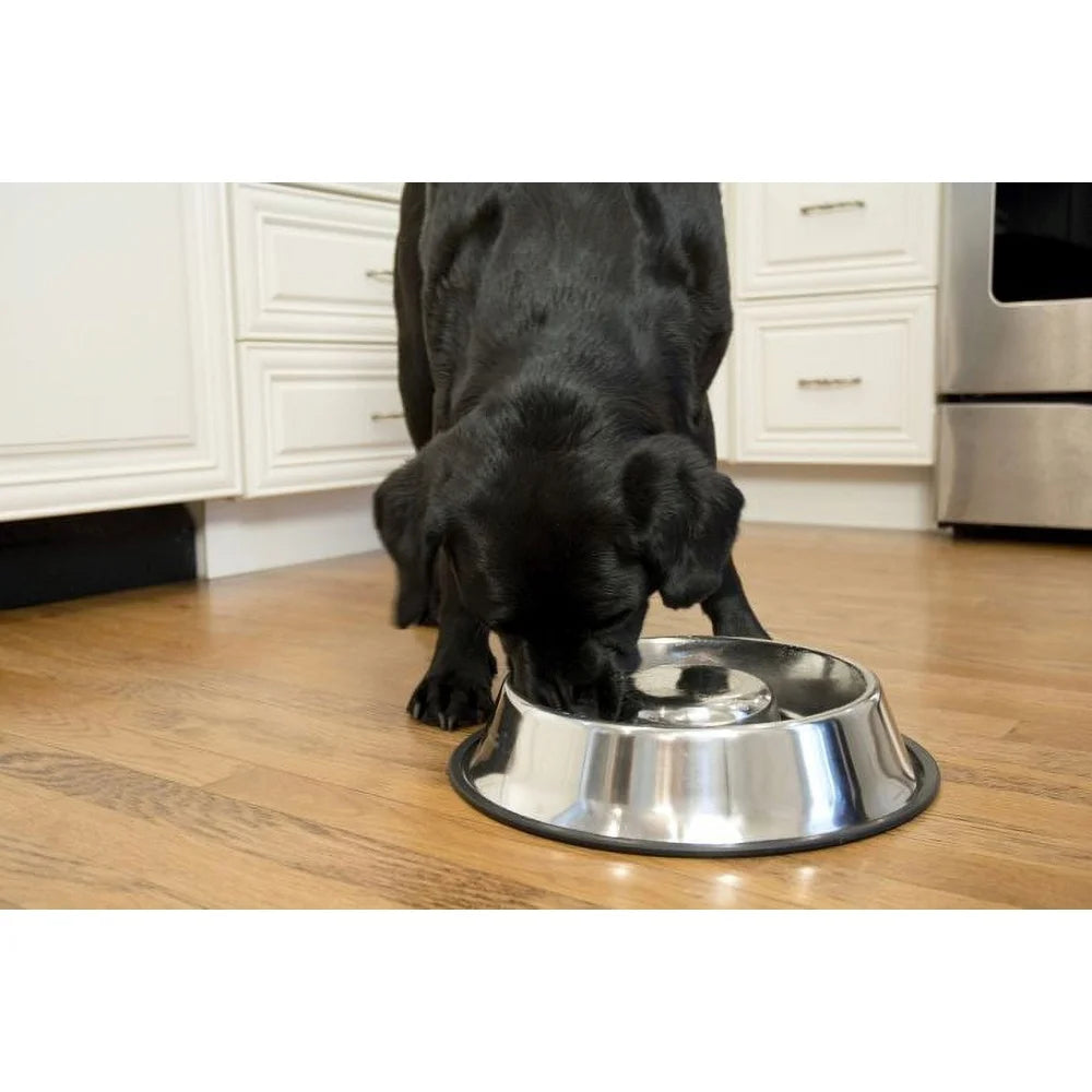 Slow Feed Stainless Steel Pet Bowl Non-Skid Design Reduces Choking Improves Digestion Dishwasher Safe Suitable Dogs