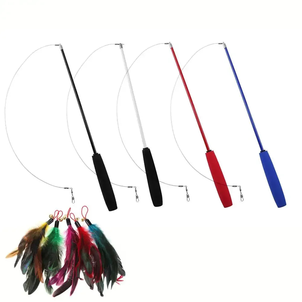 Cat Teaser Wands Three-section Telescopic Fishing Pole Wand Kitten Funny Catcher Teaser Stick Rod Interactive Stick Teaser Toys