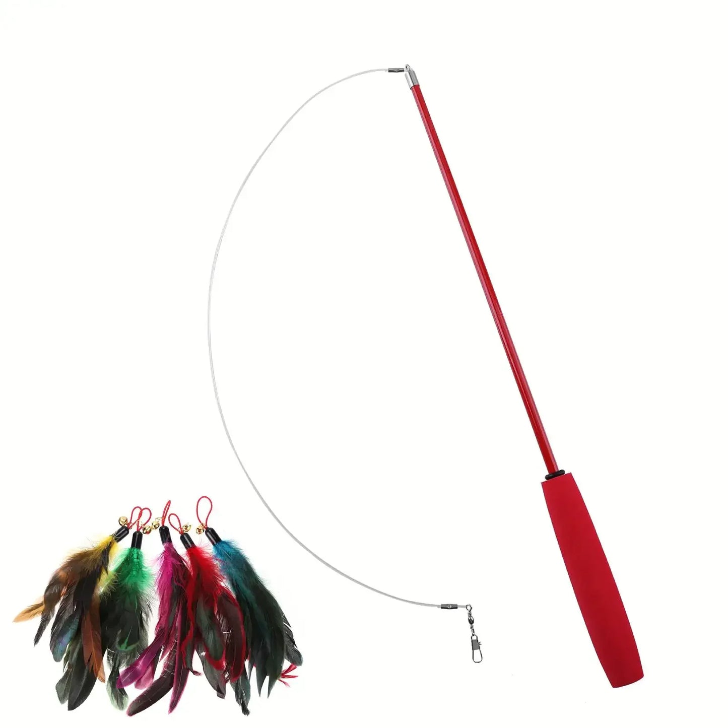 Cat Teaser Wands Three-section Telescopic Fishing Pole Wand Kitten Funny Catcher Teaser Stick Rod Interactive Stick Teaser Toys