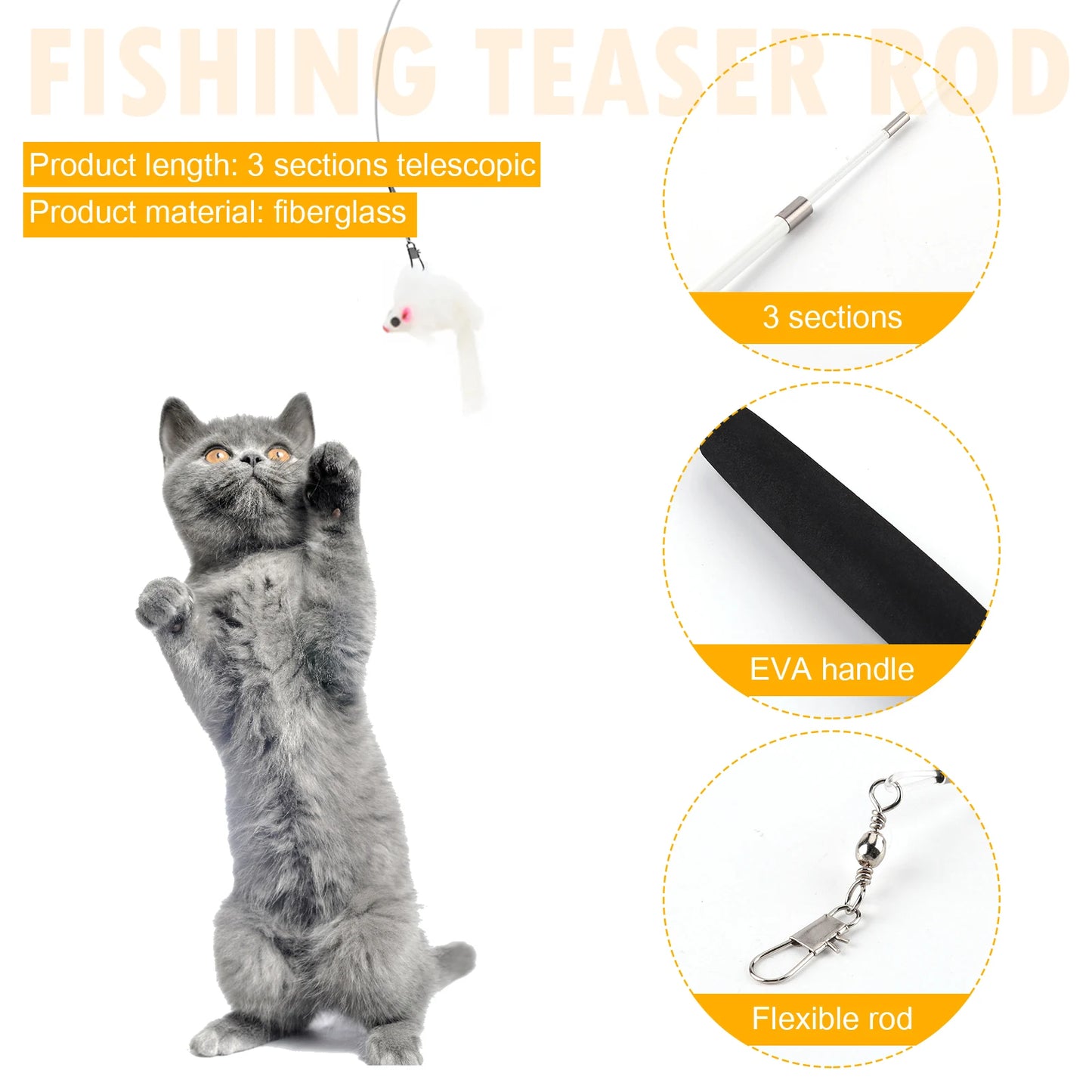 Cat Teaser Wands Three-section Telescopic Funny Catcher Teaser Stick Rod Replacement Multi-function for Indoor Games Or Exercise