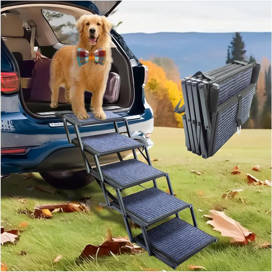 Dog Ramp for Car Truck and SUV Dog Stairs for Large Dogs Folding Pet Stairs with Non-Slip Rug Surface Supports Up to 250 lbs (5
