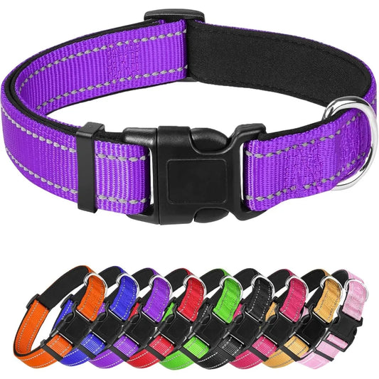 Purple Dog Collar, Reflective Pet Collar with Buckle Adjustable Safety Nylon Collars for Small Medium Large Dogs, XS