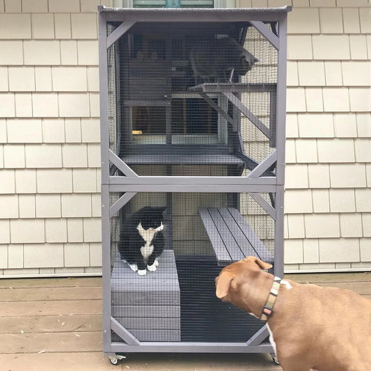 Cat House Mobile Catio for Outdoor Enclosure with Waterproof Roof Feral Cat Cage On Wheels,Bird Cage with Upgraded Resting Box,