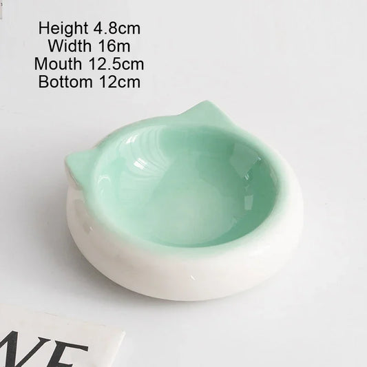 Creative Ceramic Flat Bottomed Cat Ear Shape Food Bowl  Dining Plate Anti Overturning  Pet Supplies Drinking Bowl  1Pc