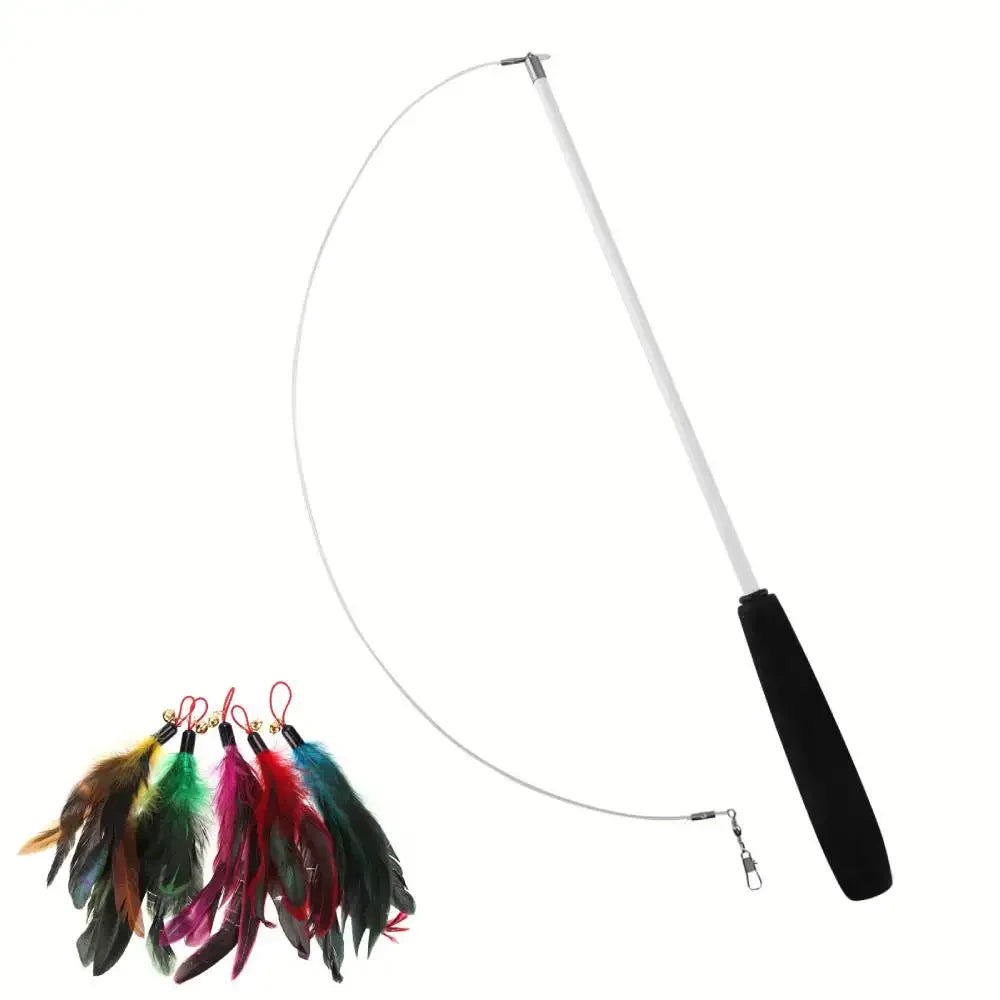 Cat Teaser Wands Three-section Telescopic Fishing Pole Wand Kitten Funny Catcher Teaser Stick Rod Interactive Stick Teaser Toys
