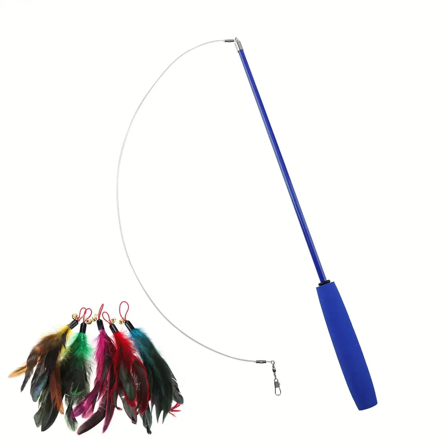 Cat Teaser Wands Three-section Telescopic Fishing Pole Wand Kitten Funny Catcher Teaser Stick Rod Interactive Stick Teaser Toys