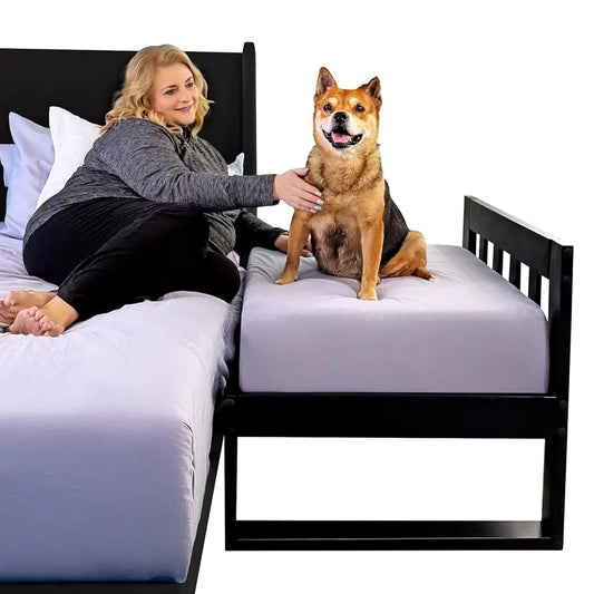 Dog Bed Frame - Wooden Raised Dog Bed Frame Only, Human-Style Freestanding Pet Bedside Cosleeper For Dogs & Cats, Wood Bunk