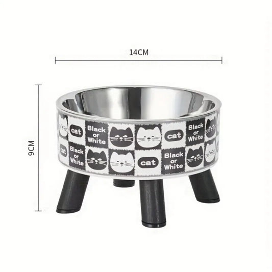 1pcsElevated stainless steel cat bowl with neck protection design - anti slip, anti pointed feeding tray for cats, cat food bowl