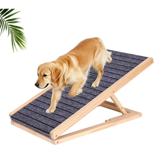 Adjustable Wooden pet ramp with Anti Slip Surface, Foldable Dog ramp, Suitable for Indoor Dog Climbing ﻿